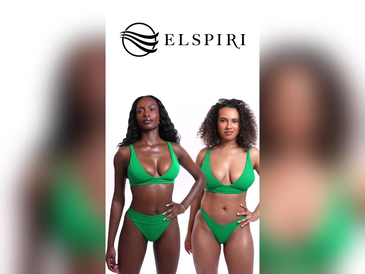 Elspiri swimwear models in green bikinis