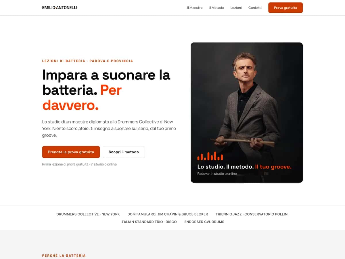 Emilio Antonelli website, drum lessons in Padova