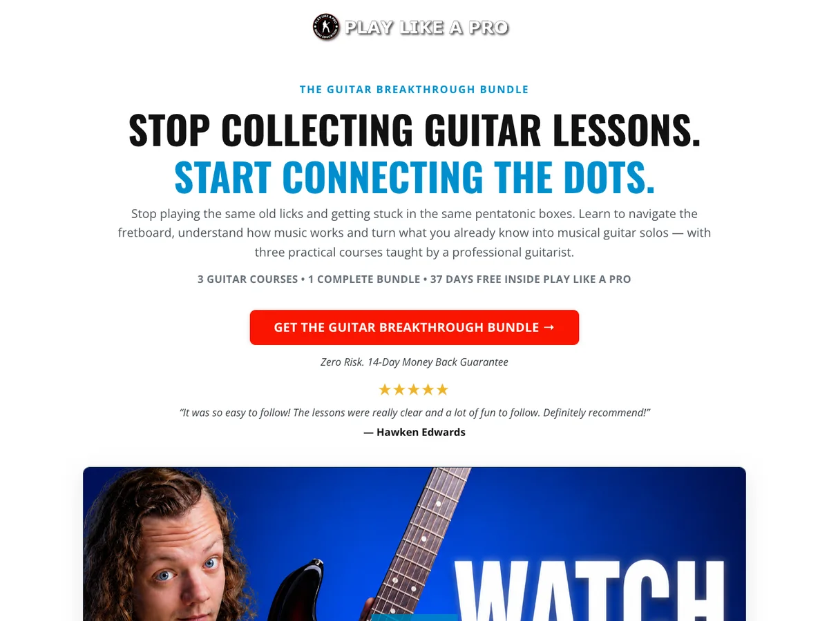 Play Like A Pro page for The Guitar Breakthrough Bundle