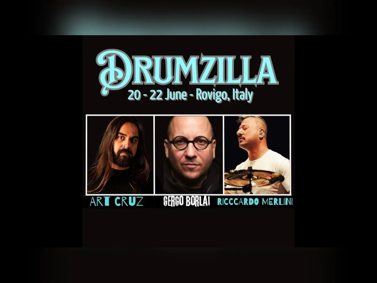 Drumzilla drum camp poster, 20 to 22 June, Rovigo, Italy