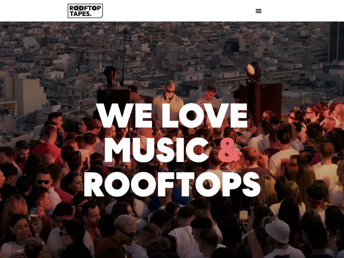Rooftop Tapes website: a rooftop crowd at sunset, We love music and rooftops