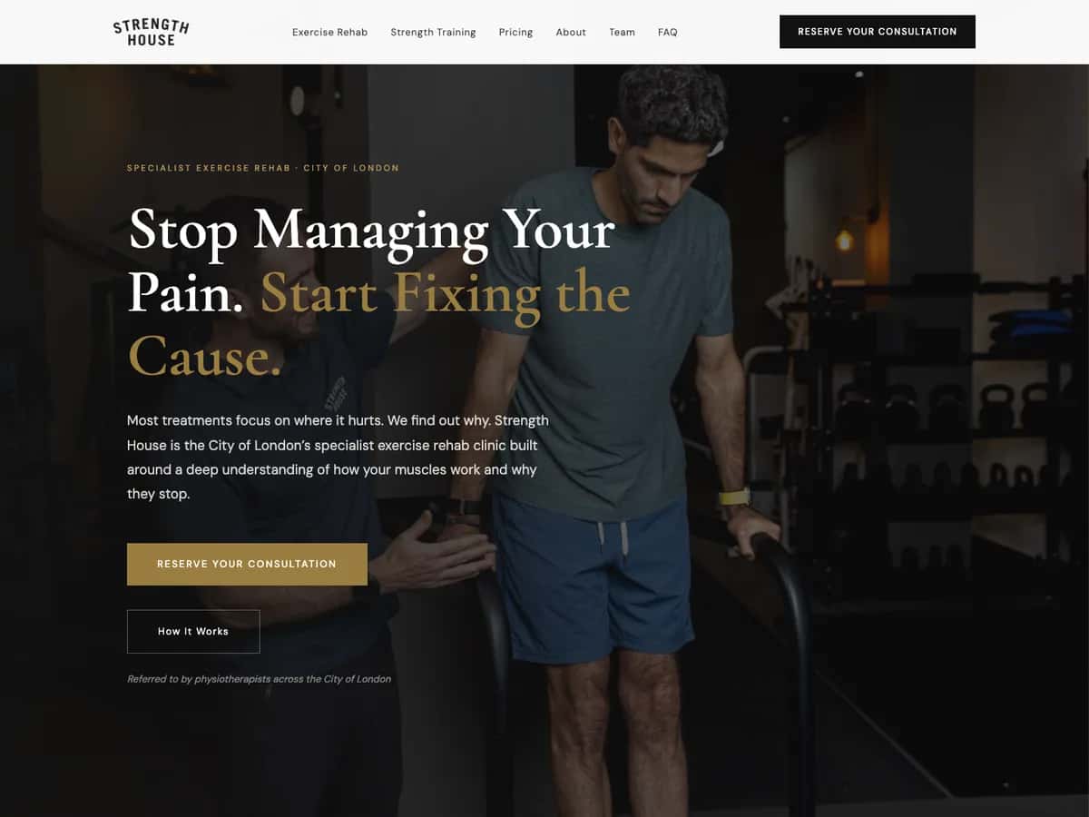Strength House website, specialist exercise rehab in the City of London