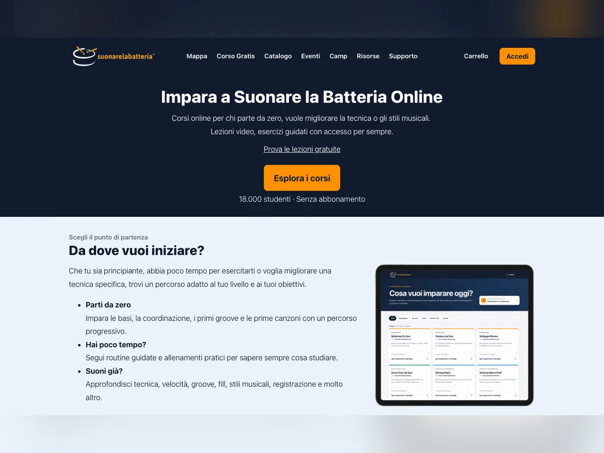 Suonare la Batteria online school homepage