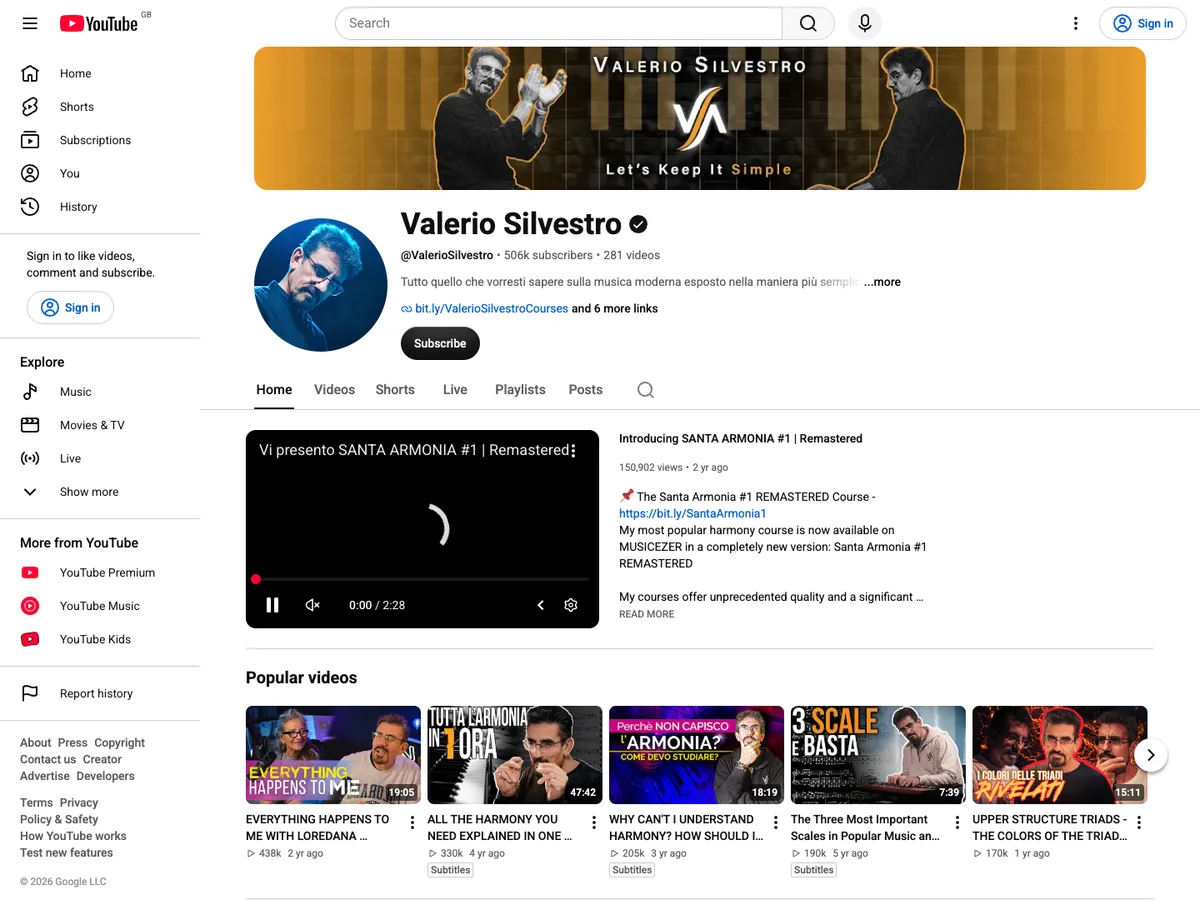 Valerio Silvestro YouTube channel with more than 500,000 subscribers