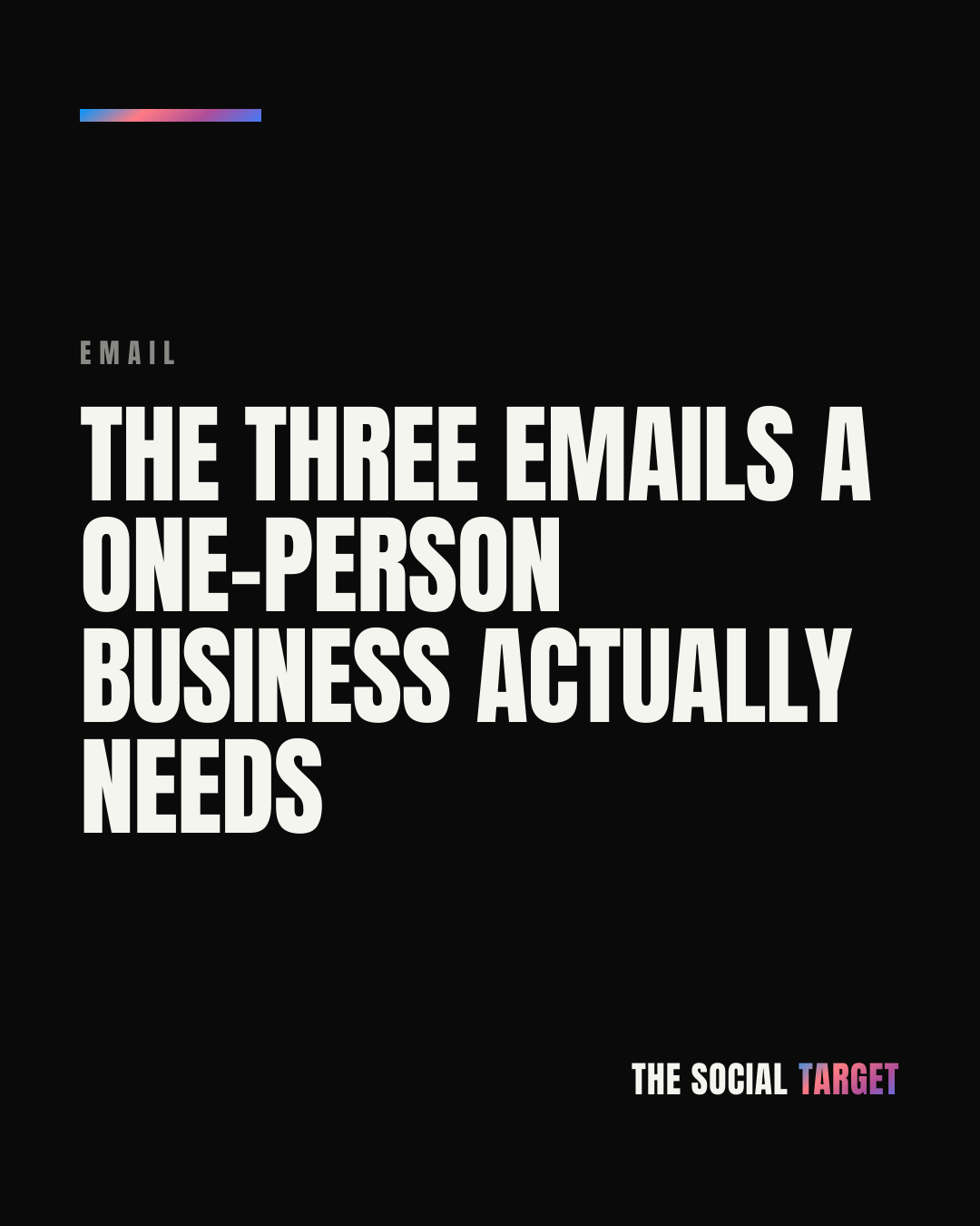Branded card for The three emails a one-person business actually needs