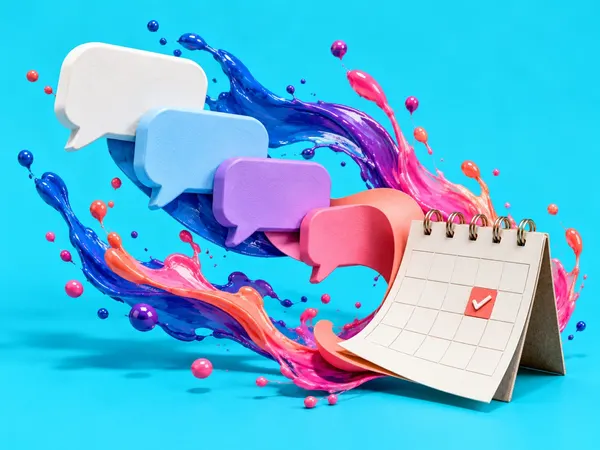 Chat messages turning into a booked calendar, in paint